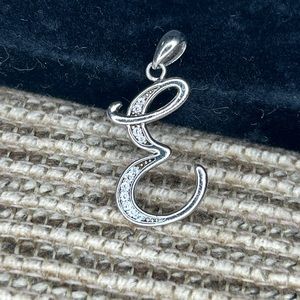Sterling silver and cz cursive e pendant